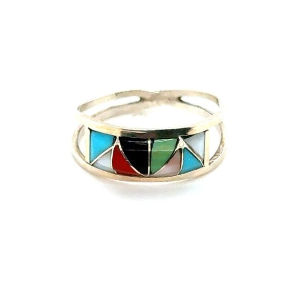 Vintage Sterling Silver Multicolor Stone Ring - Picture 1 of 7